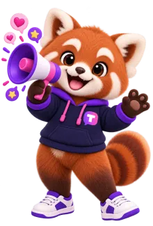Tilly the red panda mascot, here to help